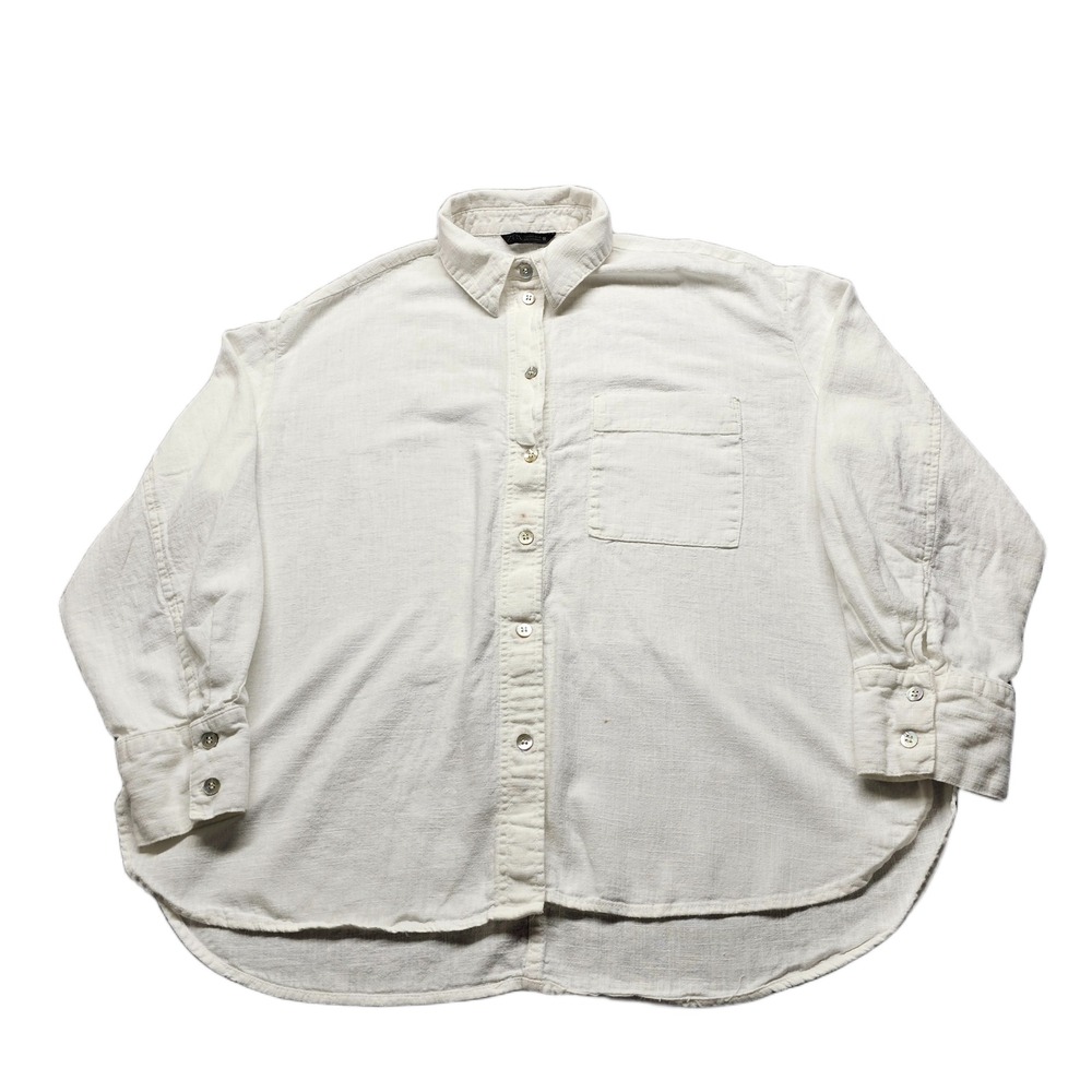 Zara Shirt Top Womens Small White Long Sleeve Oversized High-Low Hem Button-Up